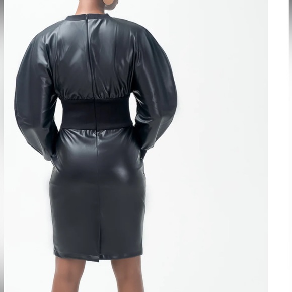 NWT Pantora Brenda  faux leatherette black dress - Picture 2 of 8